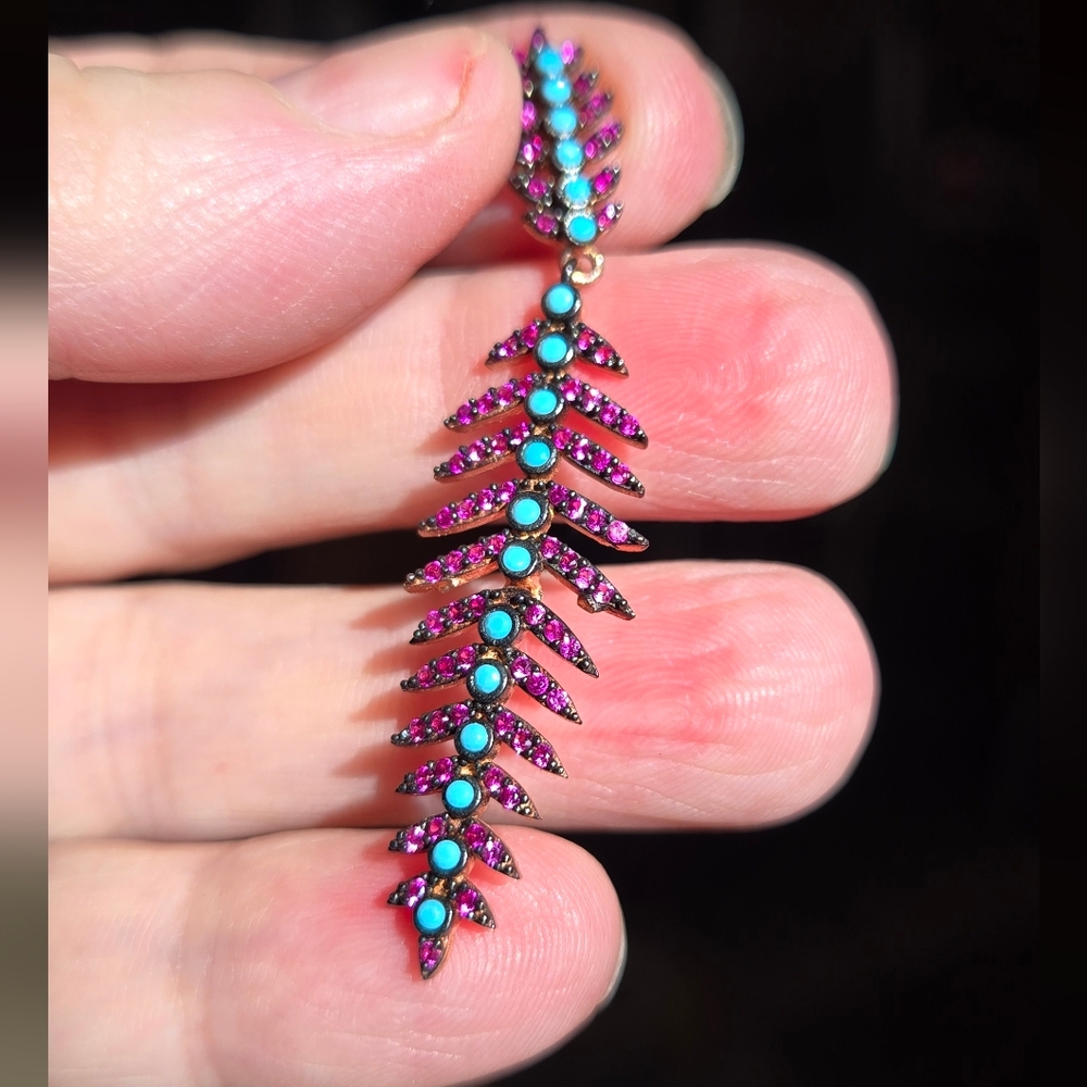 Ruby & Turquoise sterling & rosegold pendant - Picture 5 of 8